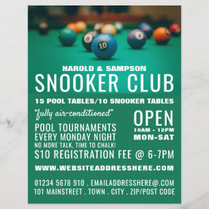 Flyer Pool Table, Pool Club, Snooker Club Advertising