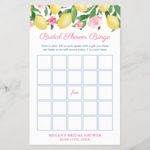 Flyer Positano Lemons Bridal Shower Bingo Tarjeta de jue