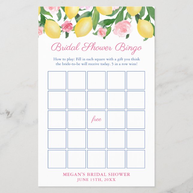 Flyer Positano Lemons Bridal Shower Bingo Tarjeta de jue (Frente)