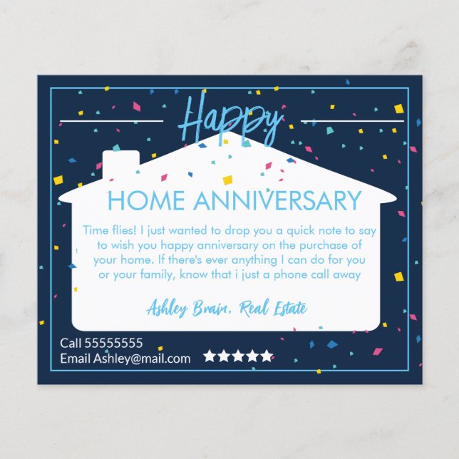 Flyer Postales inmobiliarias de aniversario de inicio (Frente)