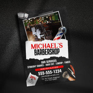 Flyer Poste de Barbería Profesional Peluquería Afeitado
