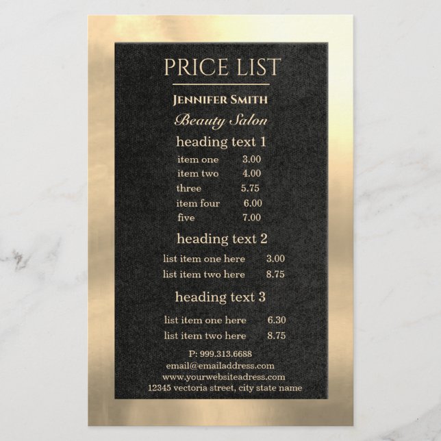 Flyer Póster de Artista de Maquillaje Black Gold (Frente)