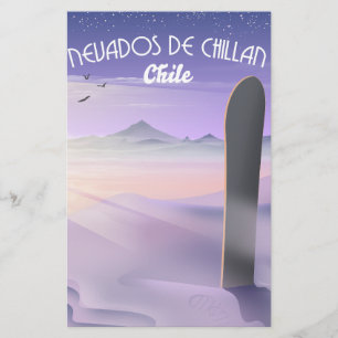 Flyer Póster de esquí de Nevados de Chillán, Chile.