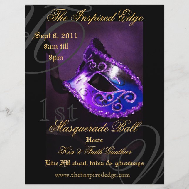 Flyer Póster de Fiesta de Gala de Máscaras Morado Elegan (Frente)