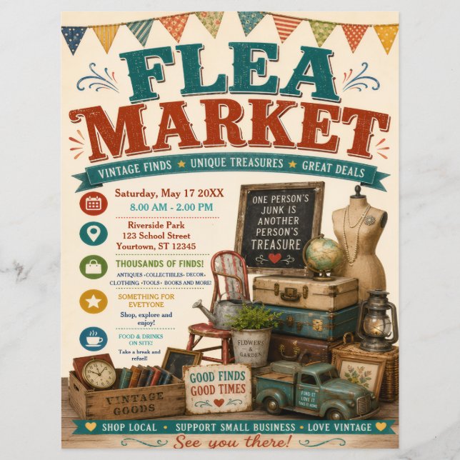 Flyer Póster de Mercado de Pulgas (Frente)
