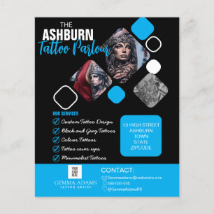 Flyer Póster de Salón de Tatuajes - Azul negro personali