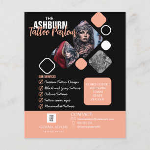 Flyer Póster de Salón de Tatuajes - Rubor negro personal