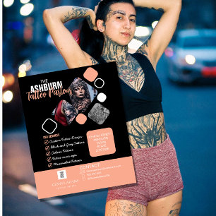 Flyer Póster de Salón de Tatuajes - Rubor negro personal