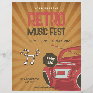 Flyer Póster del Festival de Música Retro, Invitación a 