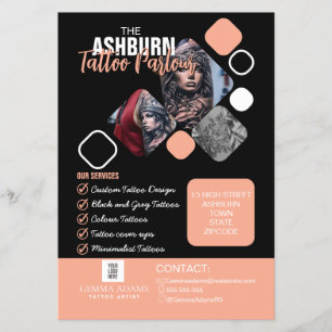 Flyer Poster del salón de tatuajes - Personalizado Negro
