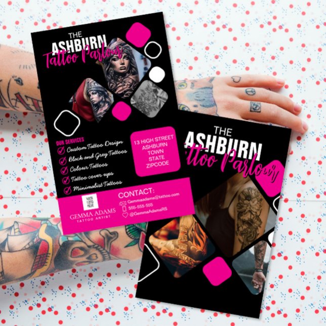 Flyer Poster del salón de tatuajes - Personalizado Rosa  (Subido por el creador)