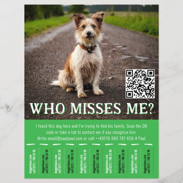 Flyer Póster Editable de Perro Encontrado con Código QR  (Frente)