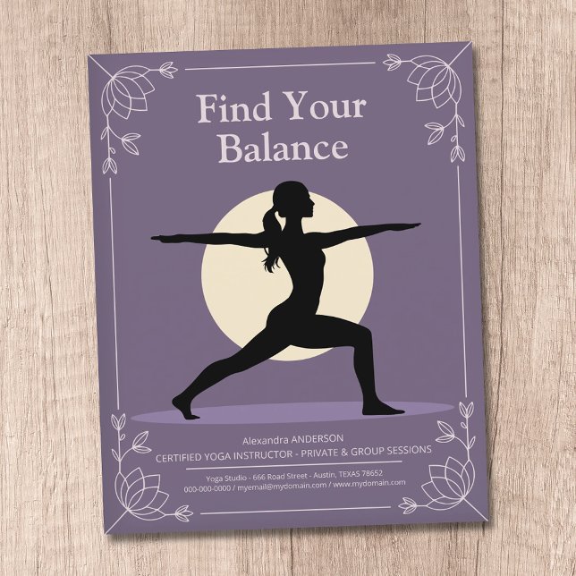 Flyer Postura de Guerrero - Instructor de Yoga con Flore (Warrior Pose - Yoga Instructor with Lotus Flowers Flyer)