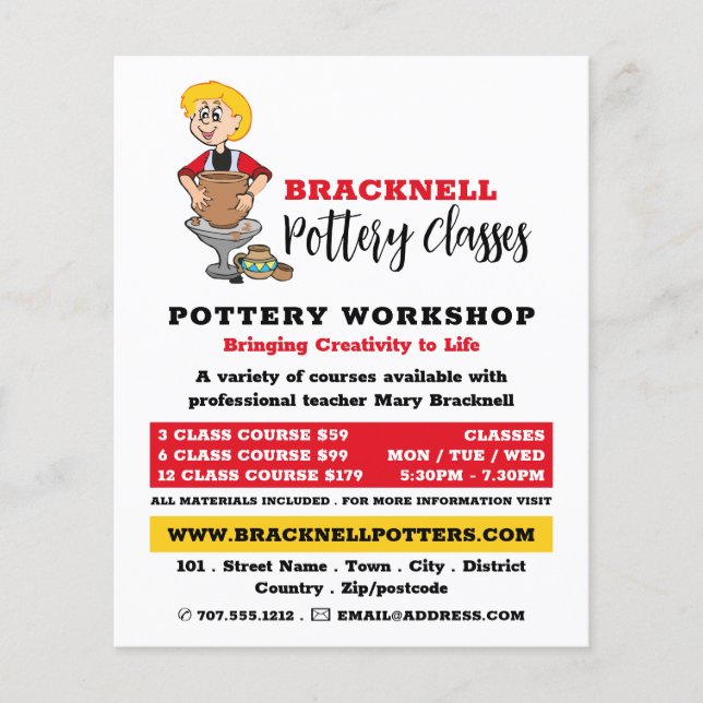 Flyer Potter personalizado, clases de cerámica, publicid (Frente)