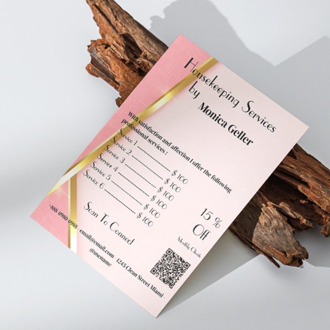 Flyer Precio de empleada doméstica Rose Gold Blush Códig (House Keeping Maid Price Rose Gold Blush Qr Code Flyer)