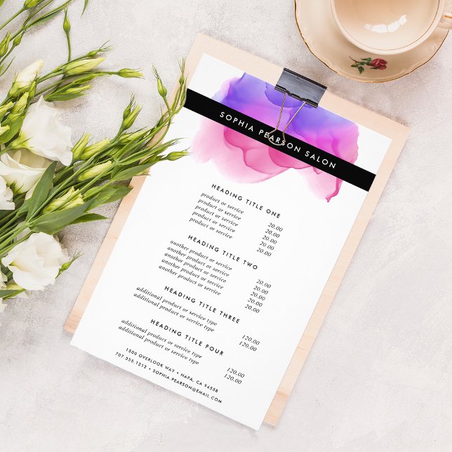 Flyer Precios y servicios de acuarela Magenta moderna (Subido por el creador)