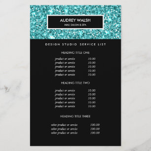 Flyer Precios y Servicios de Glitzy Blue Glitter Salon
