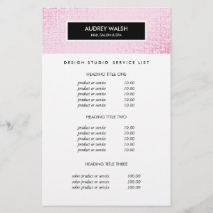 Flyer Precios y Servicios de la Sala de Estilo Rosa con