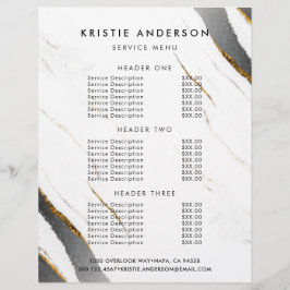 Flyer Precios y Servicios de Mármol Blanco Dorado Negro