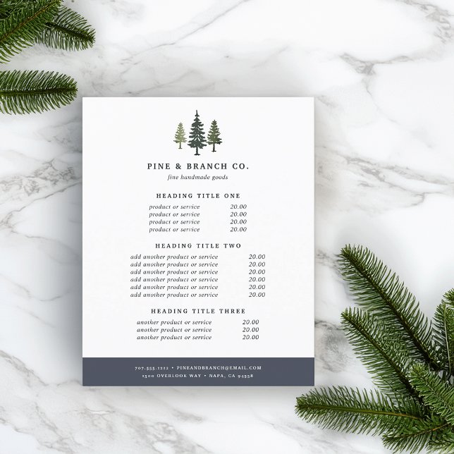 Flyer Precios y servicios de Tall Pines (Subido por el creador)