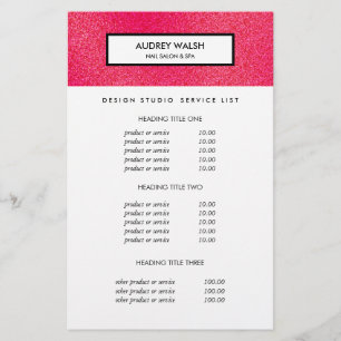 Flyer Precios y servicios del salón Raspberry Glitter Wh