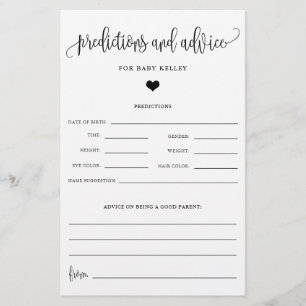 Flyer Predicción y consejo del bebé, caligrafía, tarjeta