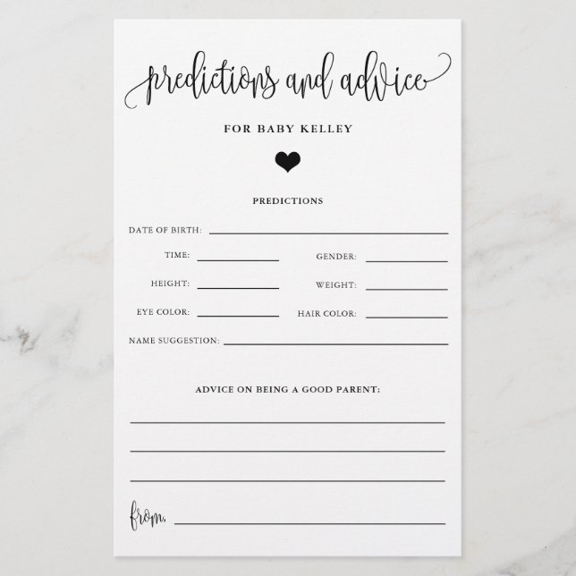 Flyer Predicción y consejo del bebé, caligrafía, tarjeta (Frente)