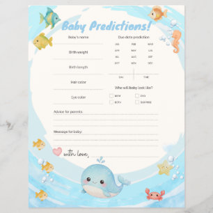 Flyer Predicciones de bebé ballena de onda azul acuarela