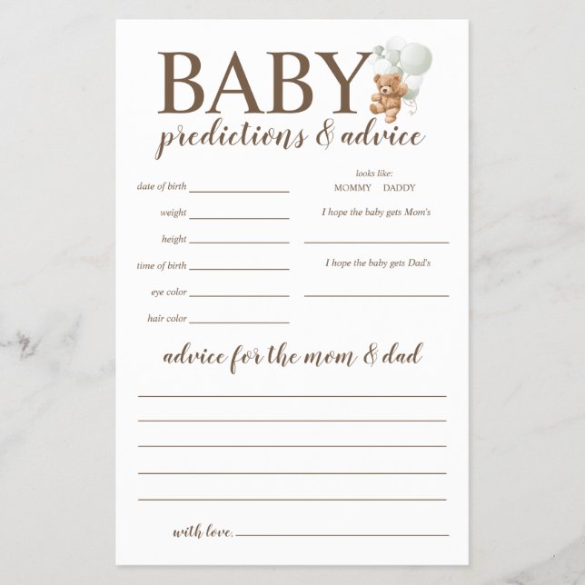 Flyer Predicciones del bebé y juego de oso de peluche co (Frente)