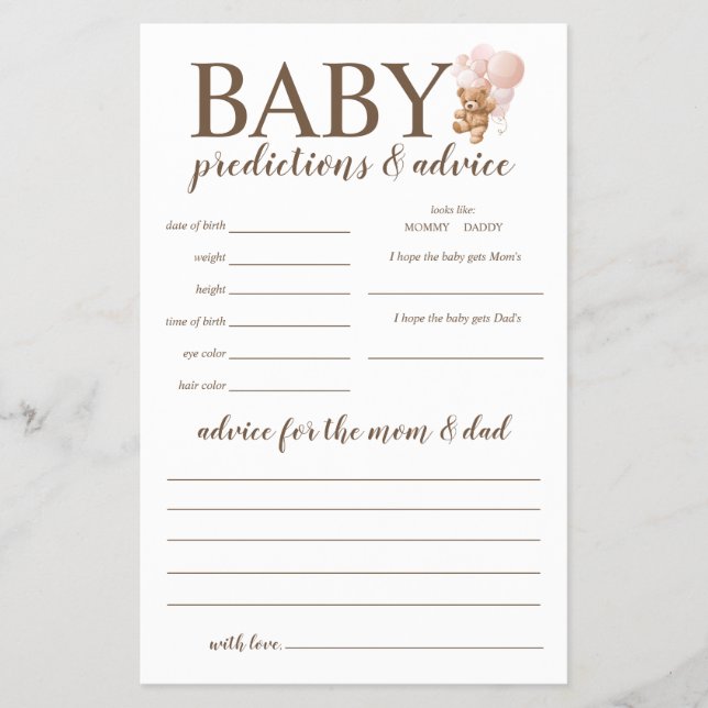Flyer Predicciones para bebés y consejo Juego de Oso de  (Frente)