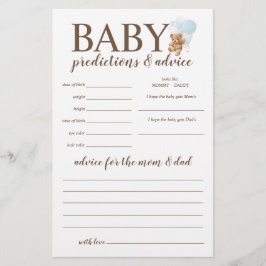Flyer Predicciones para bebés y consejo juego de oso de