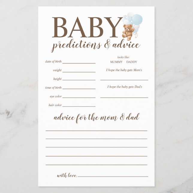 Flyer Predicciones para bebés y consejo juego de oso de  (Frente)
