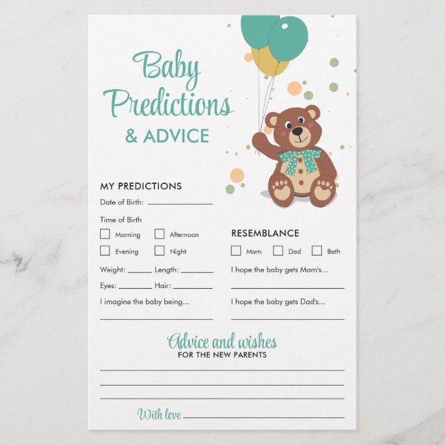 Flyer Predicciones para bebés y consejo juego de oso de  (Frente)
