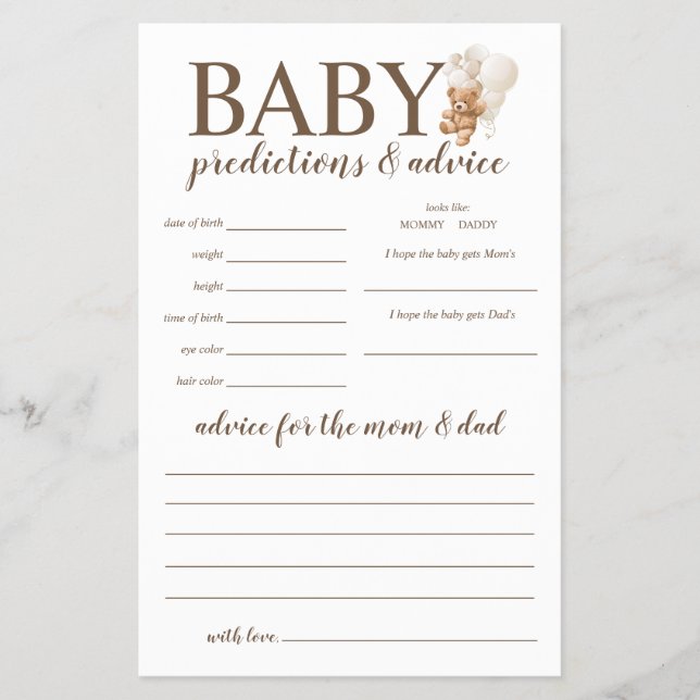 Flyer Predicciones para bebés y juego de osito de peluch (Frente)