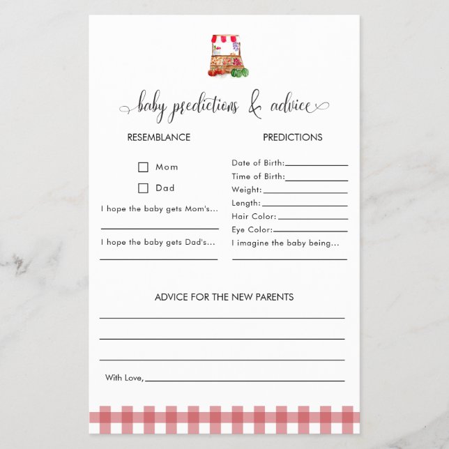 Flyer Predictions Advice Game Locally Grown Baby Shower (Frente)