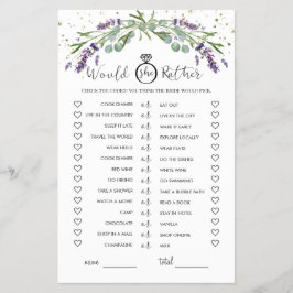 Flyer ¿Prefiere Eucalyptus Lavender Bridal Game?