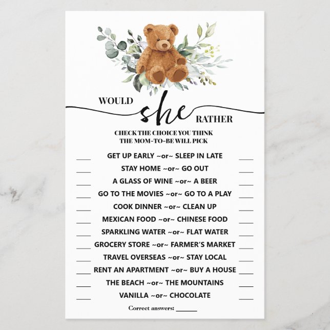 Flyer ¿Prefiere Llevar Tarjeta De Juego De Ducha De Verd (Frente)