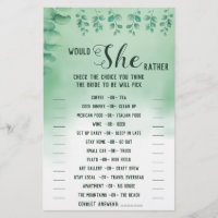 ¿Prefiere que Eucalyptus BridalShower Game Card?