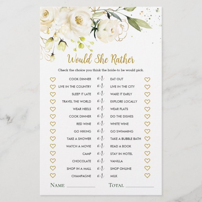 Flyer Prefiere Un Juego De Ducha De Novias De Rosas Blan (Frente)