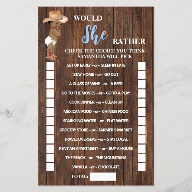 Flyer ¿Prefiere una tarjeta de juego Baby Shower para co (Frente)