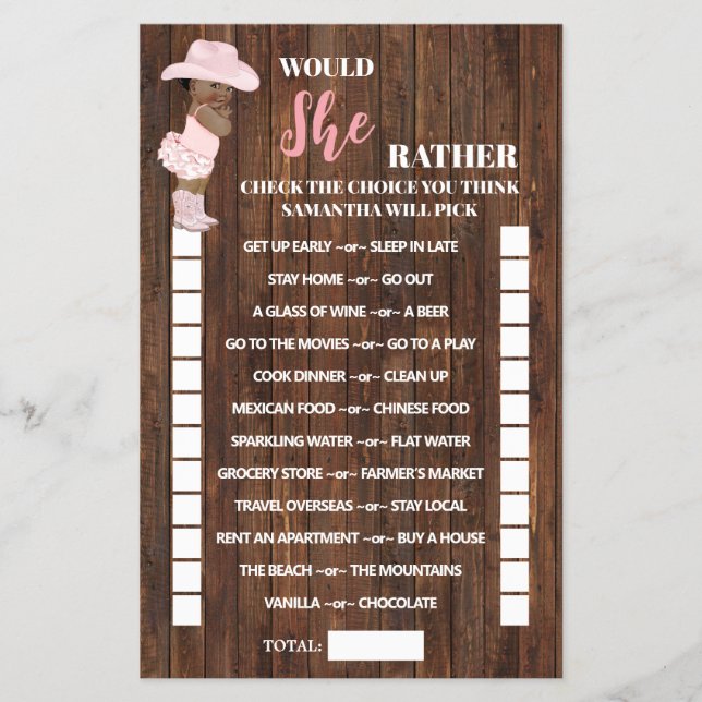 Flyer ¿Prefiere Una Tarjeta De Juego De Baby Shower De C (Frente)