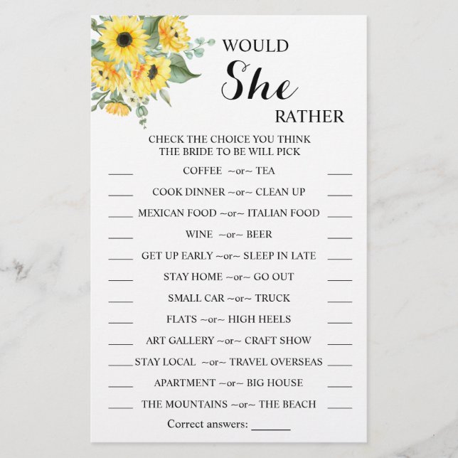 Flyer ¿Prefiere Una Tarjeta De Juego De Ducha De Brigada (Frente)