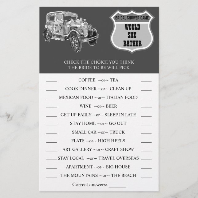 Flyer ¿Prefiere Una Tarjeta De Juego Para Ducha De Coche (Frente)