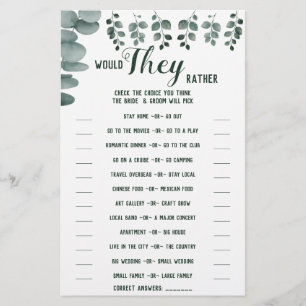 Flyer ¿Prefieren Eucalyptus Shower Game Card?