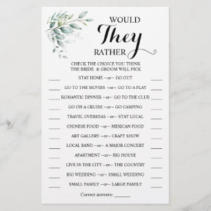 Flyer ¿Prefieren Eucalyptus Shower Game Card?