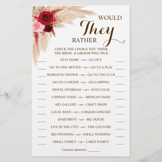 Flyer ¿Prefieren La Tarjeta De Juego Pampas Grass Shower (Frente)