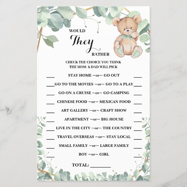 Flyer ¿Prefieren Llevar Tarjeta De Juego De Ducha De Ver (Frente)