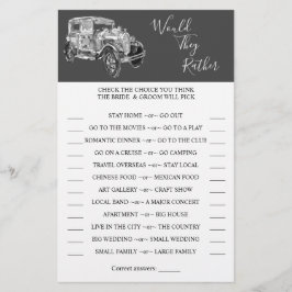 Flyer ¿Prefieren Tarjeta De Juego De Ducha De Coche Boda