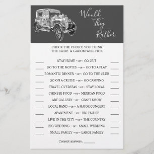 Flyer ¿Prefieren Tarjeta De Juego De Ducha De Coche Boda