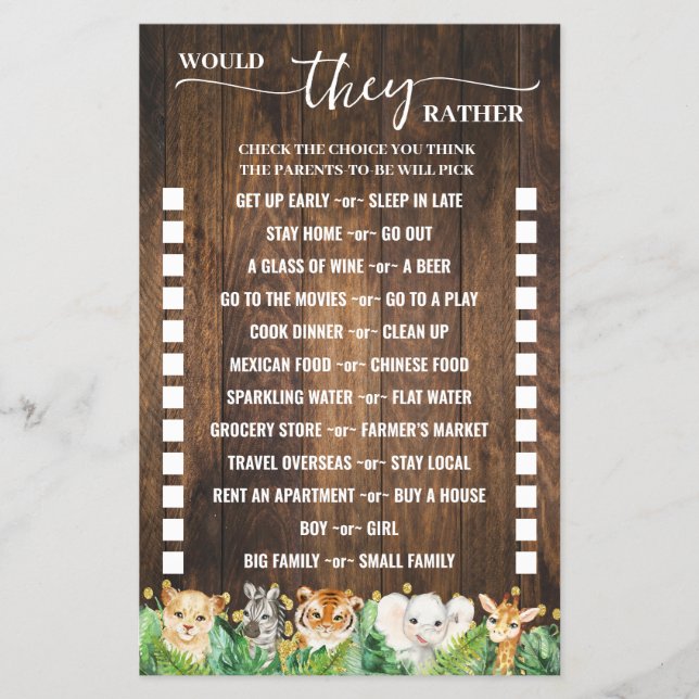 Flyer ¿Prefieren Una Tarjeta De Juego Rústica Safari Sho (Frente)